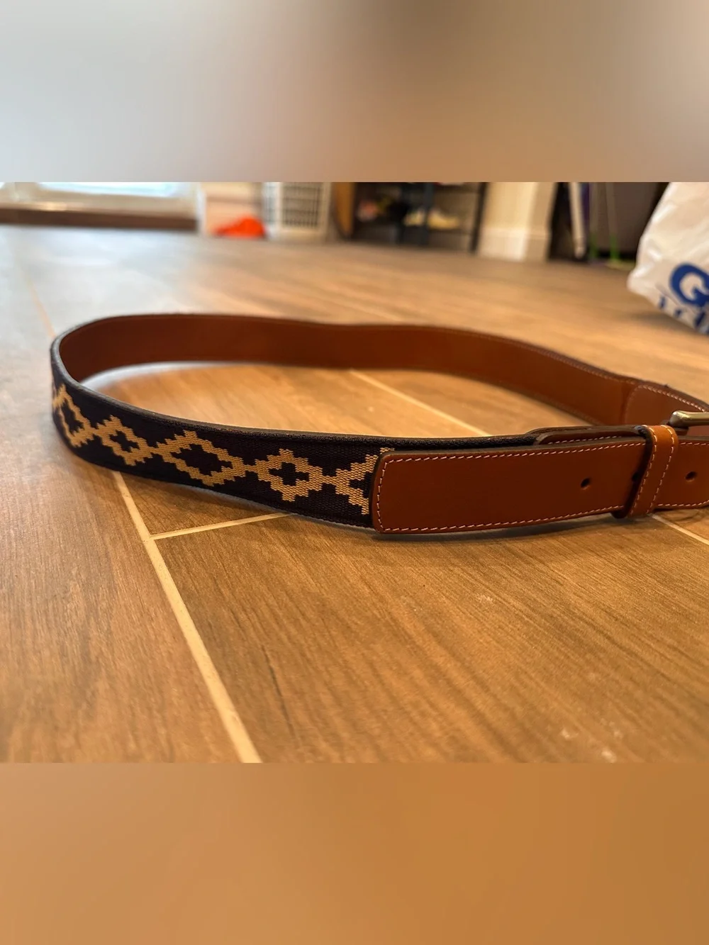 La Matera Corbina Woven Leather Belt Navy Khaki Size 38